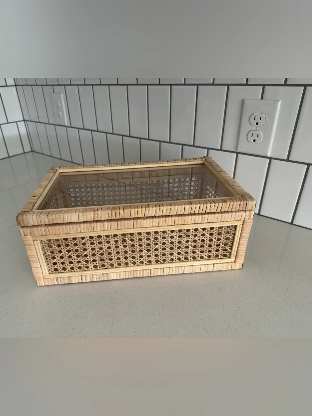 Woven Rattan Glass Top Storage Box - Natural